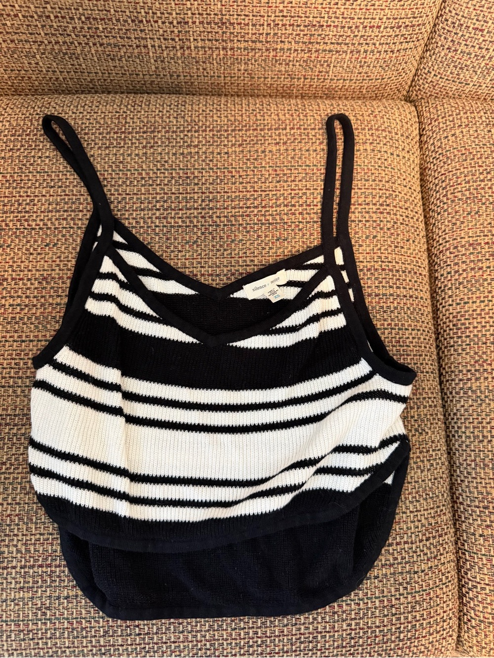 silence + noise Black and White Striped Knit Crop Top